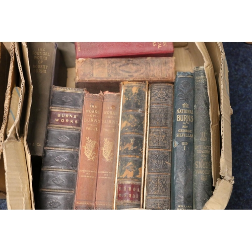 161 - Three boxes containing books, mostly works by Robert Burns, 19th and 20th century.