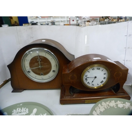 100 - Edwardian inlaid mantel clock and another.&nbsp; (2)