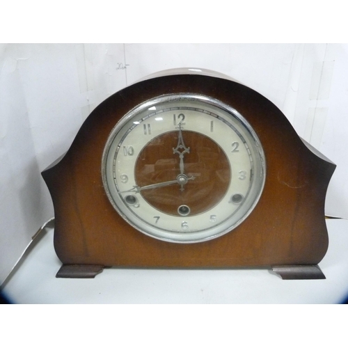 100 - Edwardian inlaid mantel clock and another.&nbsp; (2)