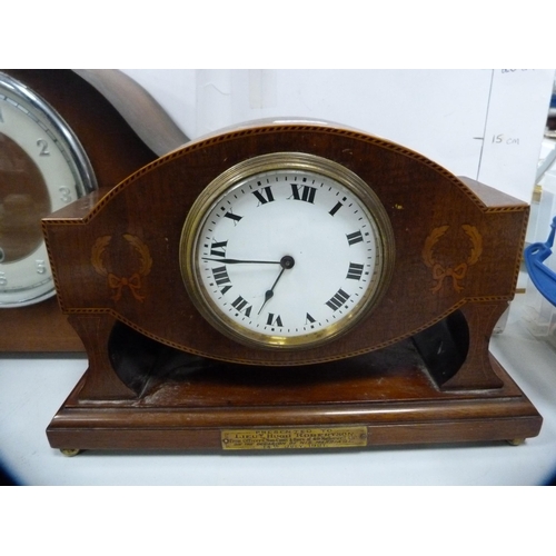 100 - Edwardian inlaid mantel clock and another.&nbsp; (2)