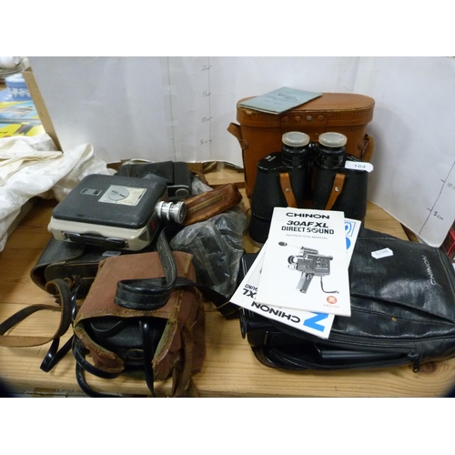 104 - Pair of Regent 10x50 binoculars, a Chinon camera and other cameras.