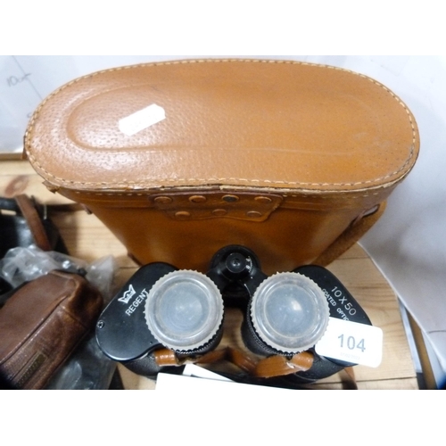 104 - Pair of Regent 10x50 binoculars, a Chinon camera and other cameras.