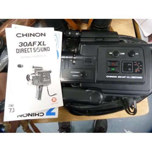 104 - Pair of Regent 10x50 binoculars, a Chinon camera and other cameras.