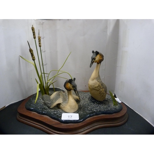 17 - Border Fine Arts group, 'Courting Grebes' WW3, on a fixed plinth base, stamped 1985.