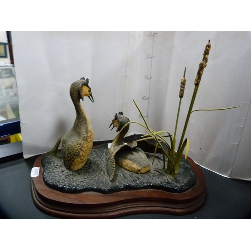 17 - Border Fine Arts group, 'Courting Grebes' WW3, on a fixed plinth base, stamped 1985.