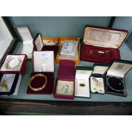 23 - Group of decorative costume jewellery, mainly boxed, to include Kit Heath, sterling silver pendant o... 