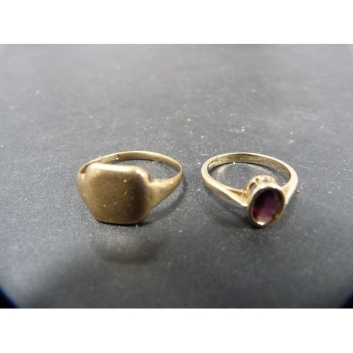 46 - 9ct gold signet-style ring and a lady's 9ct gold and gem-set ring, 6.3g gross.  (2)