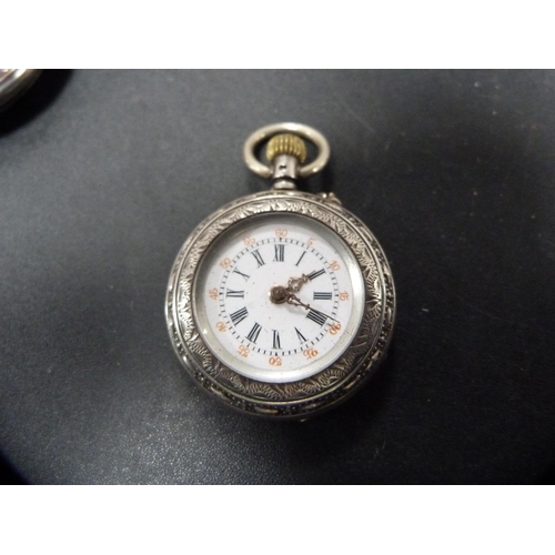 56 - Two continental silver ladies' fob watches with enamel dials, 77g gross.&nbsp; (2)