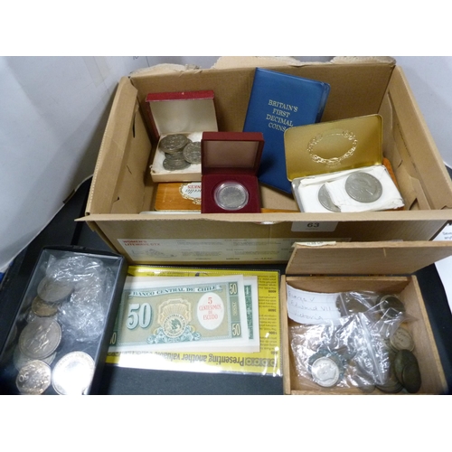 63 - Coins and banknotes to include Victorian and later coinage, half crowns, commemorative coins, George... 