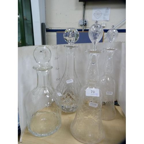 70 - Pair of Late Victorian Bells glass decanters and stoppers and another two decanters and stoppers.  (... 