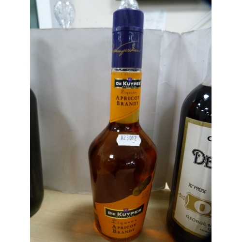 71 - Group of liqueurs to include two bottles of OVD Demerara Rum 70 proof, bottle of ruby port, apricot ... 
