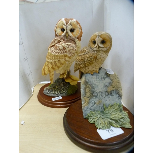 79 - Border Fine Arts group, 'Tawny Owl and Fungi' by Russell Willis, no. 48331, and another of an owl pe... 