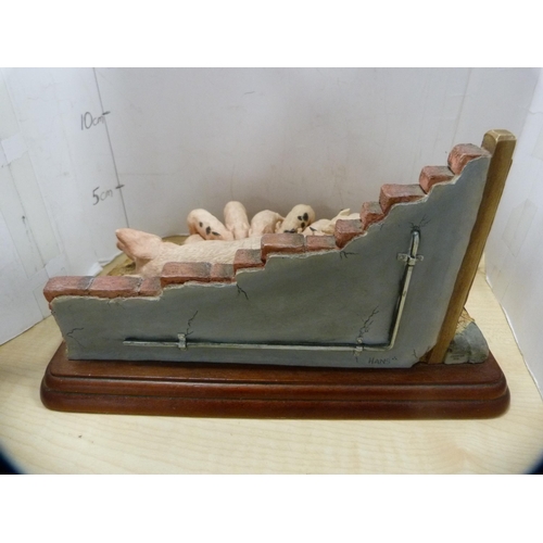 81 - Border Fine Arts model of a pig and piglets feeding, designed by Hans Kendrick, on a fixed plinth ba... 