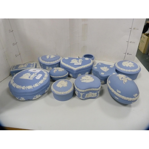 88 - Group of Wedgwood blue Jasper ware, mainly trinket boxes of various shapes.&nbsp; (11)