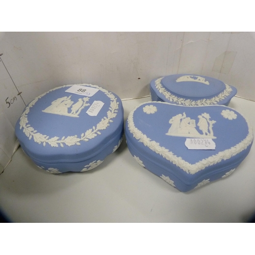 88 - Group of Wedgwood blue Jasper ware, mainly trinket boxes of various shapes.&nbsp; (11)