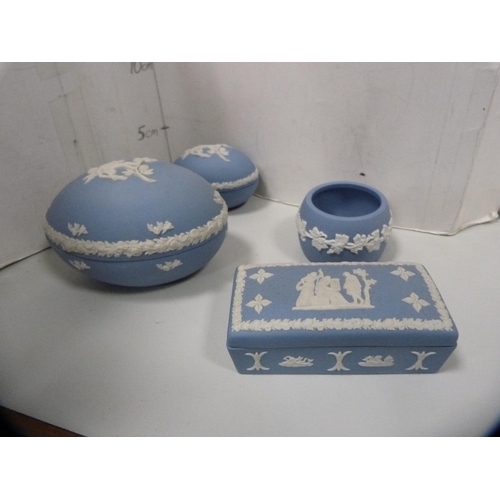 88 - Group of Wedgwood blue Jasper ware, mainly trinket boxes of various shapes.&nbsp; (11)