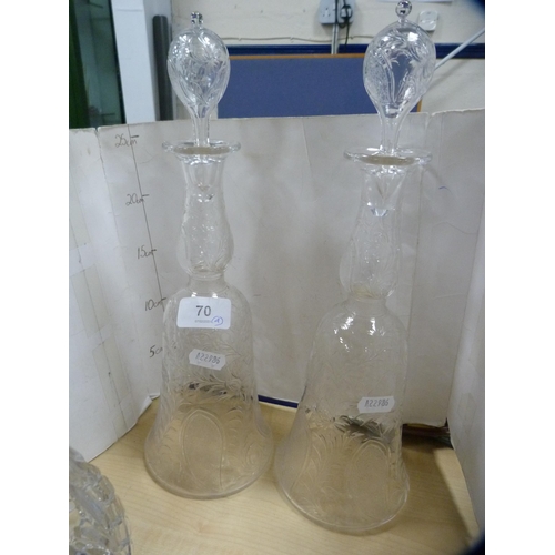70 - Pair of Late Victorian Bells glass decanters and stoppers and another two decanters and stoppers.  (... 