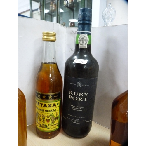 71 - Group of liqueurs to include two bottles of OVD Demerara Rum 70 proof, bottle of ruby port, apricot ... 
