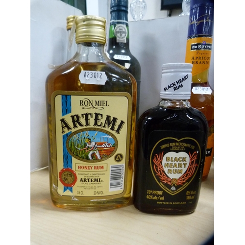 71 - Group of liqueurs to include two bottles of OVD Demerara Rum 70 proof, bottle of ruby port, apricot ... 