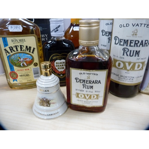 71 - Group of liqueurs to include two bottles of OVD Demerara Rum 70 proof, bottle of ruby port, apricot ... 
