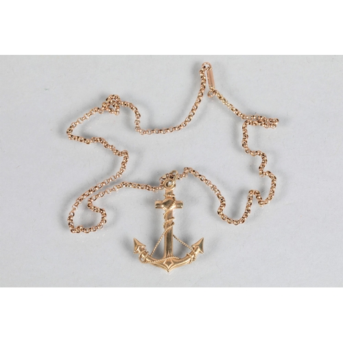 61 - 9 carat yellow gold 'anchor' pendant on 9 carat yellow gold chain; 5.0g gross weight