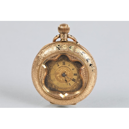 63 - 14 carat yellow gold cased and enamel painted ladies openface pocketwatch; 31g gross weight