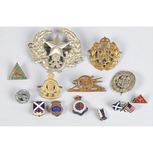 86 - Assorted military issue cap badges; together with other badges etc