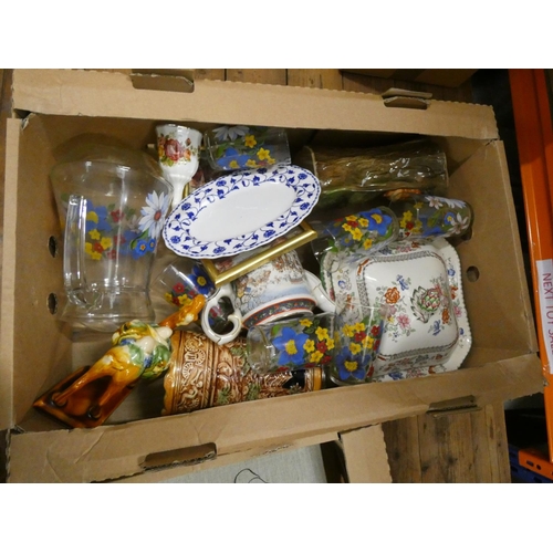 65 - Two boxes of miscellaneous including china, glass and ornaments.