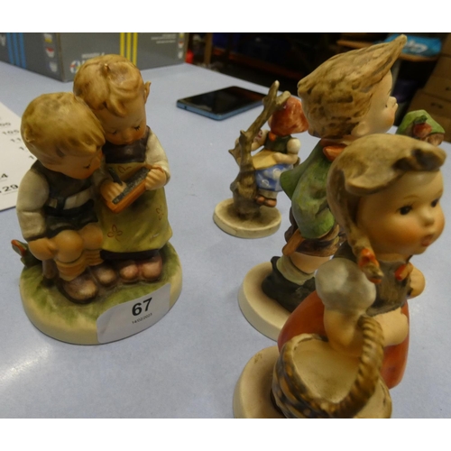 67 - Five Hummel figures including Village Boy, Smart Little Sister, Little Shopper, Apple Tree Girl and ... 