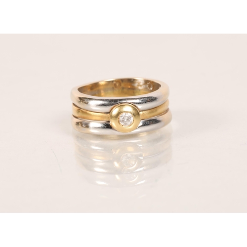 109 - 18 carat bi - coloured gold diamond solitaire ring; 12g gross weight; ring size P