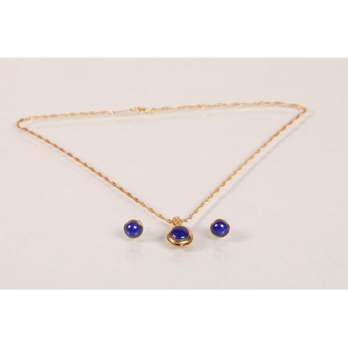 110 - 18 carat yellow gold and lapis lazuli pair of earrings and a matching pendant on chain; 7.1g gross w... 