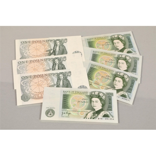 96 - Seven &pound;1 Bank of England banknotes signed by Jo Page; B48 201354; B48 201356; B44 042372; 51K ... 