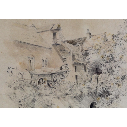 225 - 19th Century English School.Horse and cart by a mill.Pencil and wash.21cm x 28cm.... 