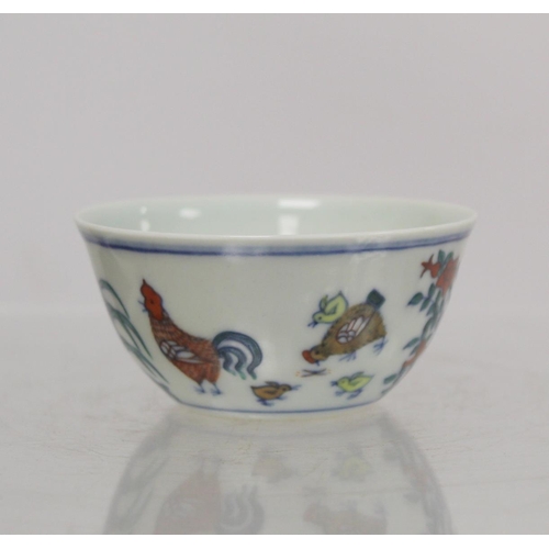 237 - Chinese Doucai porcelain chicken bowl, the base with six character Chenghua mark within double squar... 