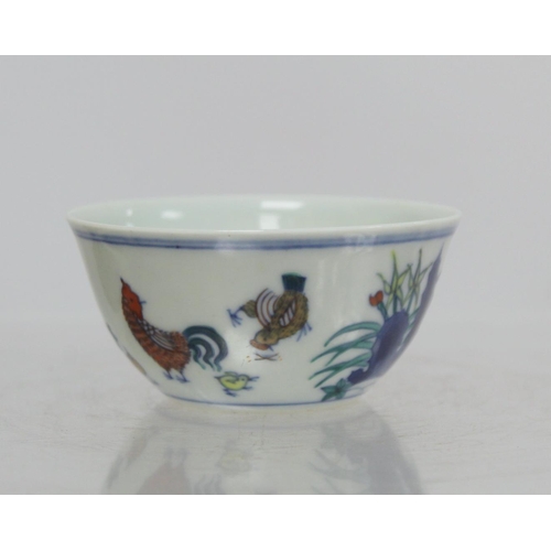 237 - Chinese Doucai porcelain chicken bowl, the base with six character Chenghua mark within double squar... 