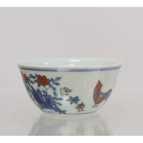 237 - Chinese Doucai porcelain chicken bowl, the base with six character Chenghua mark within double squar... 