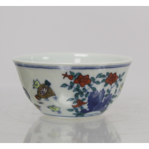 237 - Chinese Doucai porcelain chicken bowl, the base with six character Chenghua mark within double squar... 