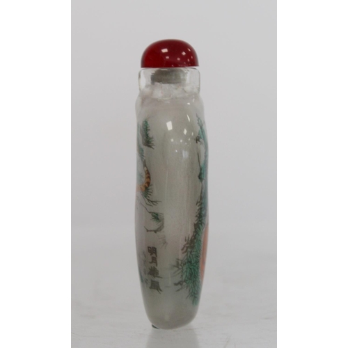 244 - Chinese glass snuff bottle of flattened ovoid form internally decorated with figures of two tigers a... 