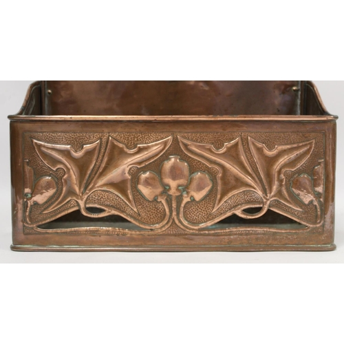 253 - Keswick School of Industrial Arts, Arts & Crafts copper letter rack of rectangular form with arc... 