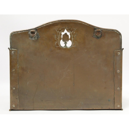 253 - Keswick School of Industrial Arts, Arts & Crafts copper letter rack of rectangular form with arc... 