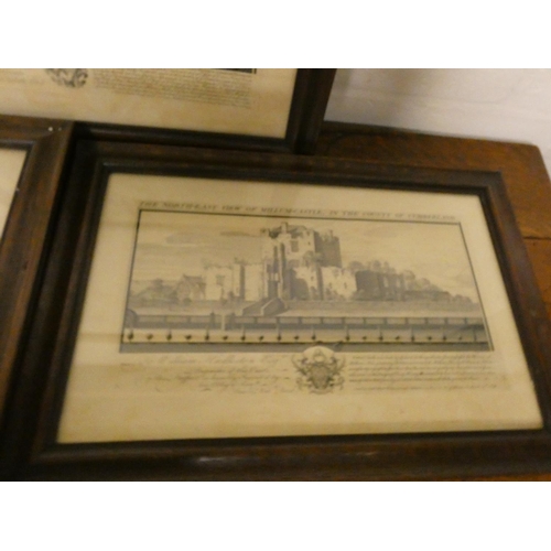 144 - Set of six oak framed engravings of castles and abbeys of Cumberland, by Samuel and Nathaniel Buck.