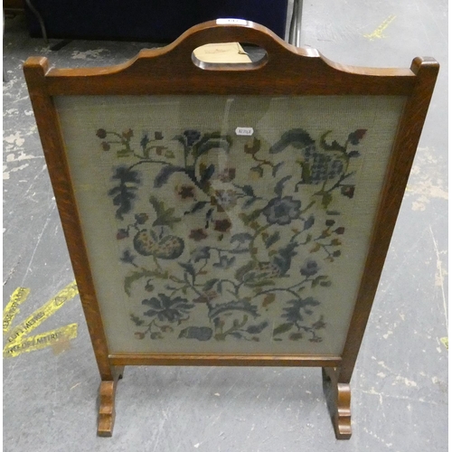 147 - Oak and tapestry fire screen. 