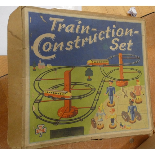 208 - Train construction set with tin plate trains.