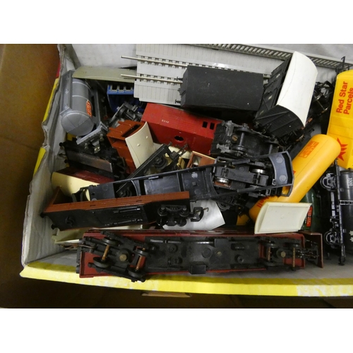 250 - Large box of 00 gauge model railway rolling stock spares including buildings, etc.