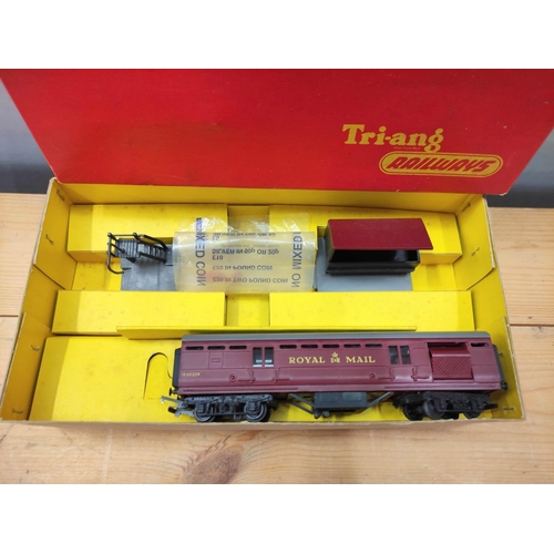 80 - Six vintage boxed Tri-ang railway models including operating Mail coach set, R402 and R55/57/58 dies... 