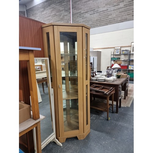 393 - Modern glazed corner display unit.