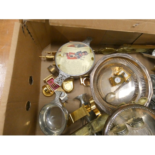 270 - Large box of metalware including quaichs.