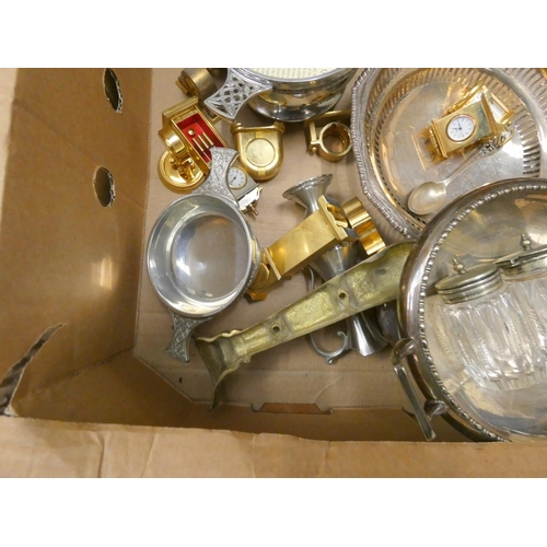 270 - Large box of metalware including quaichs.