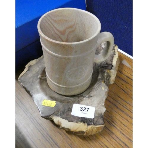 327 - Soapstone mug and agate bowl.