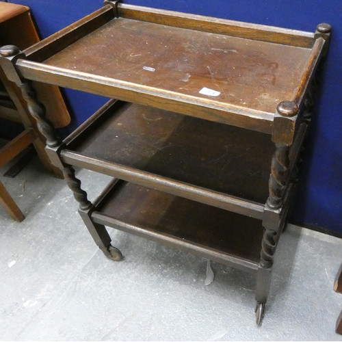 374 - Two tier barley twist tea trolley.